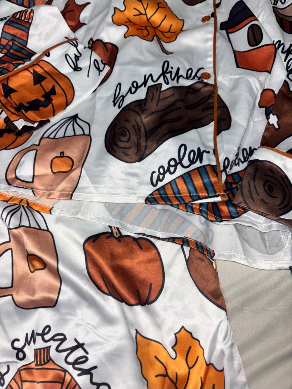 Sheshow NWT XS Fall Thanksgiving Satin Pajama Set Pumpkin Football - Picture 4 of 6